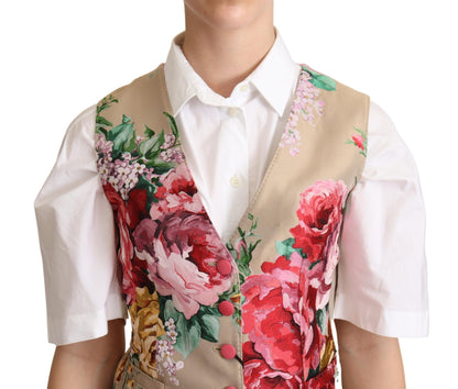 Elegant bloemenbeige mouwloos vest