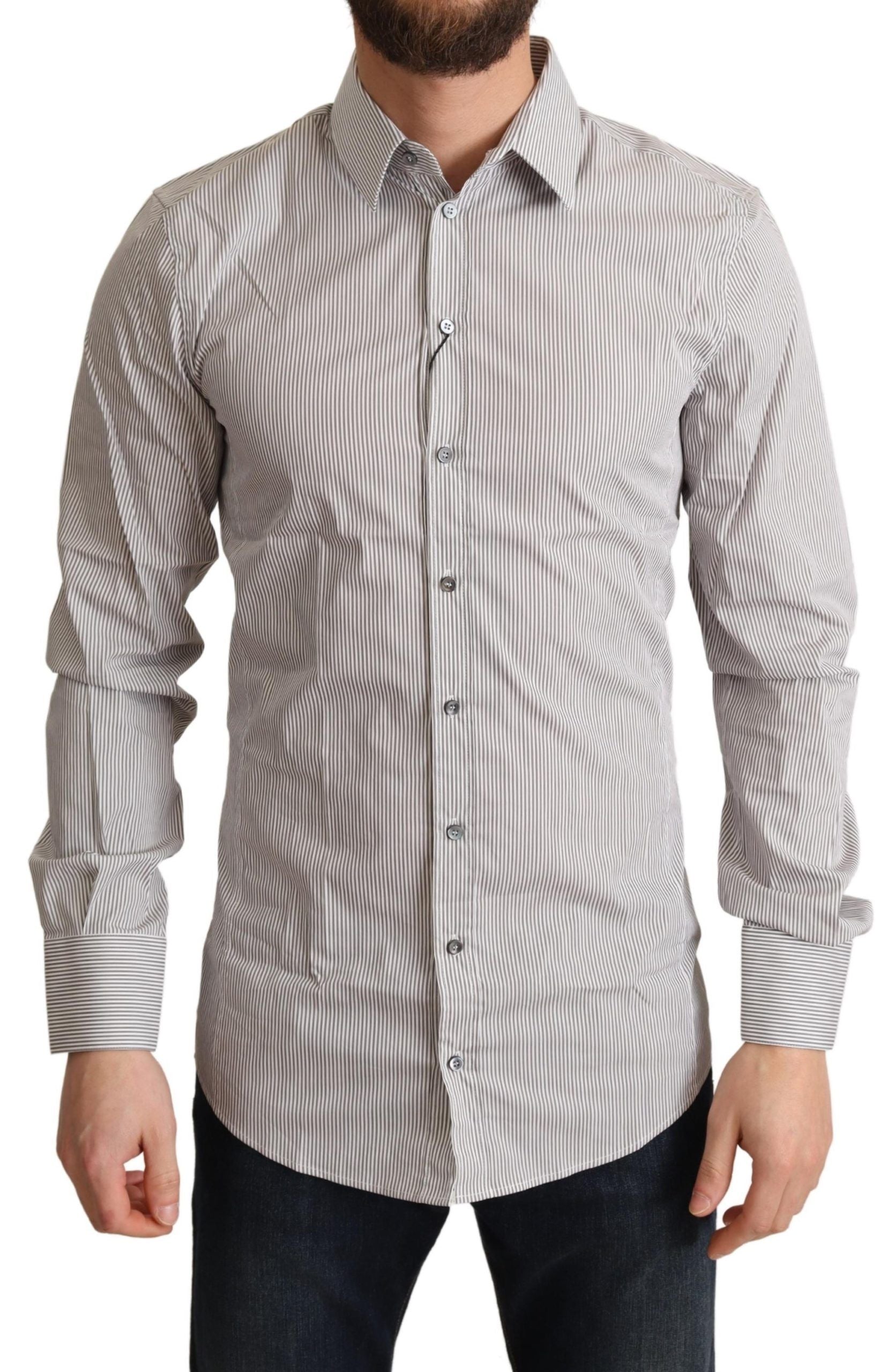 Camisa de vestir elegante de corte slim a rayas grises