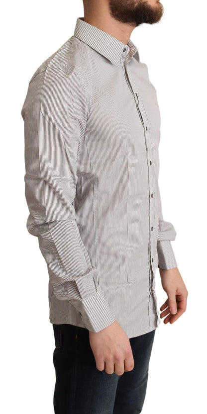 Camisa de vestir elegante de corte slim a rayas grises