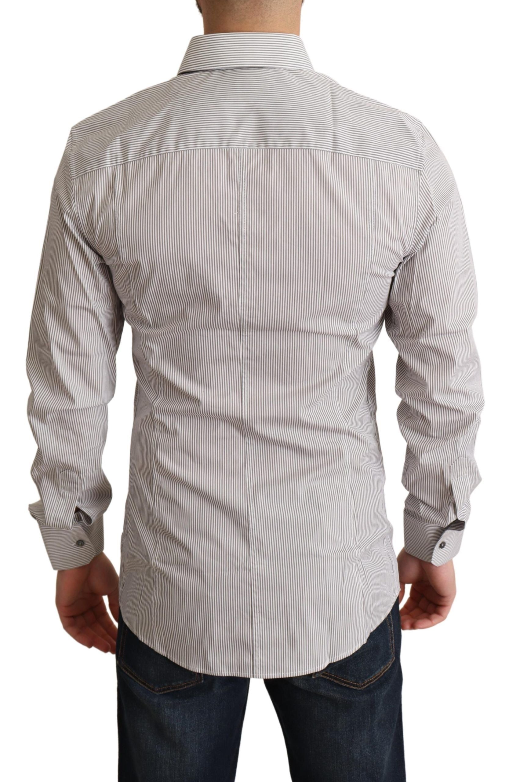 Camisa de vestir elegante de corte slim a rayas grises