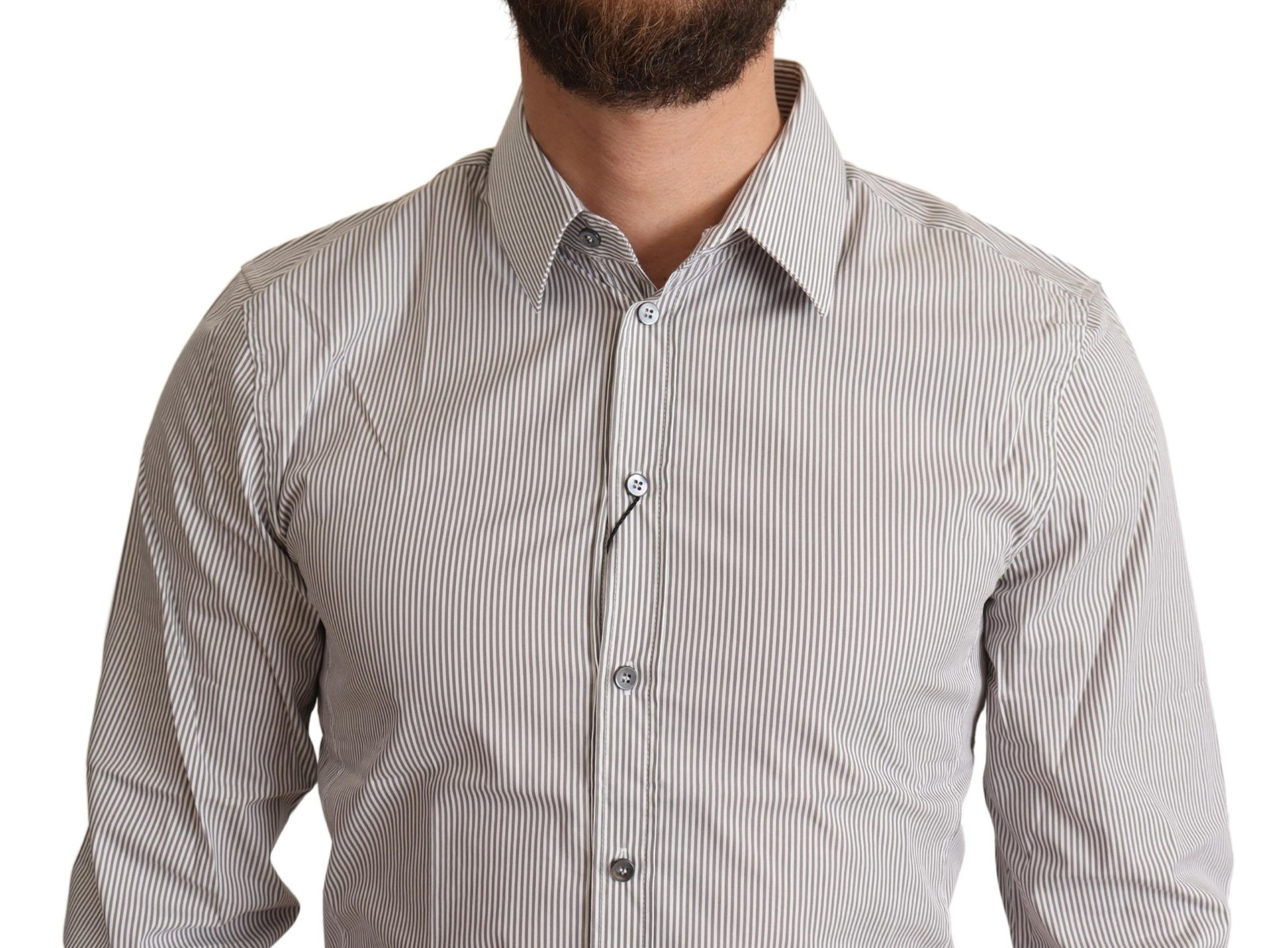 Camisa de vestir elegante de corte slim a rayas grises