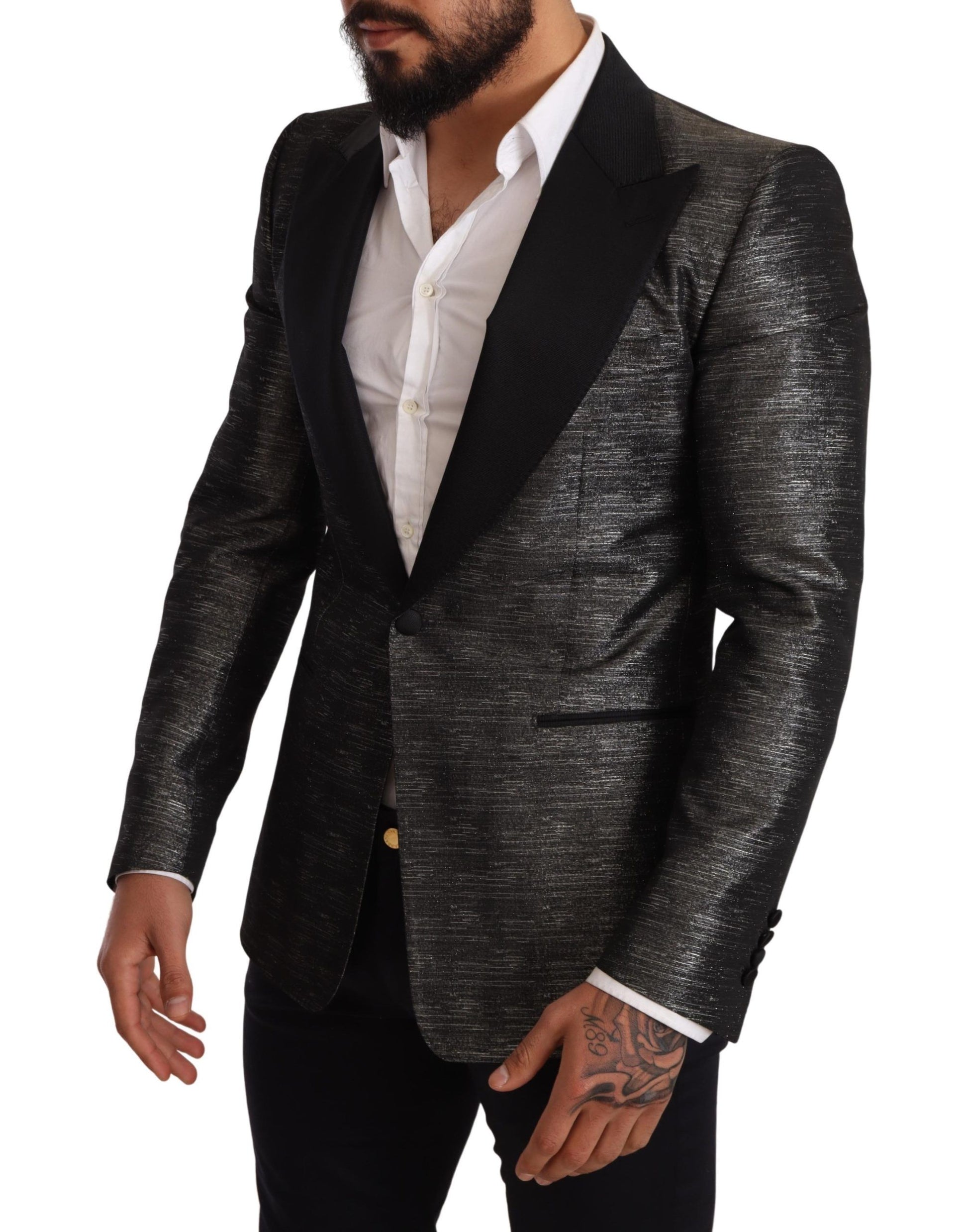 Blazer de corte slim en jacquard gris metalizado