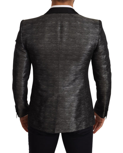 Blazer de corte slim en jacquard gris metalizado