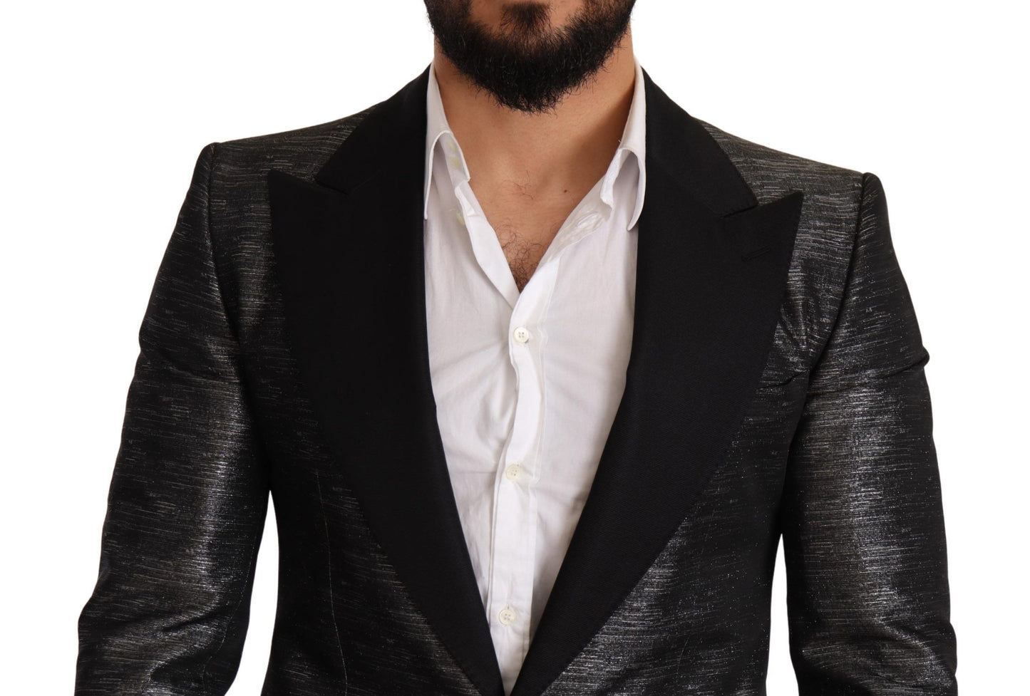 Blazer de corte slim en jacquard gris metalizado