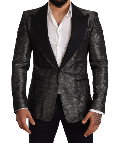 Blazer de corte slim en jacquard gris metalizado