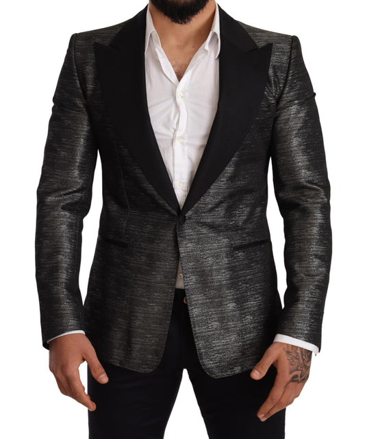 Metallic grijze jacquard slim-fit blazer