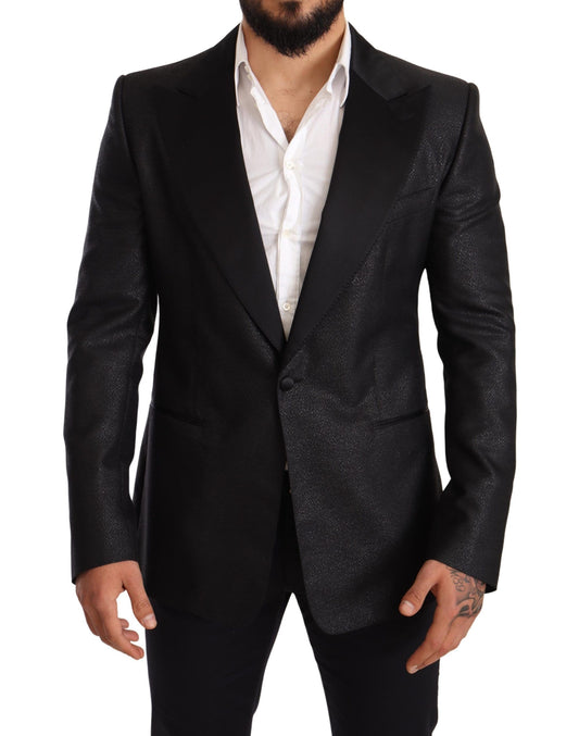 Elegante chaqueta tipo blazer entallada metalizada negra