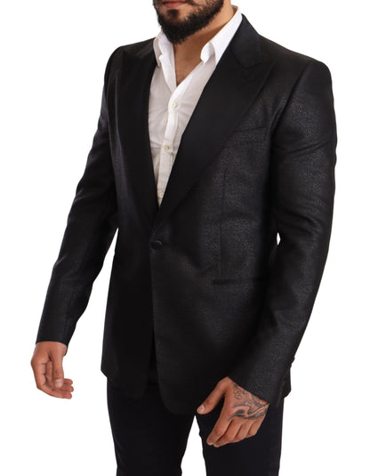 Elegante chaqueta tipo blazer entallada metalizada negra