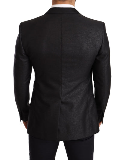 Elegante chaqueta tipo blazer entallada metalizada negra