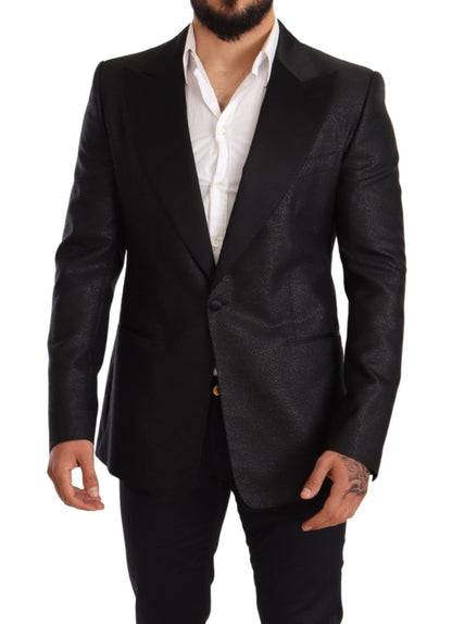 Elegante chaqueta tipo blazer entallada metalizada negra