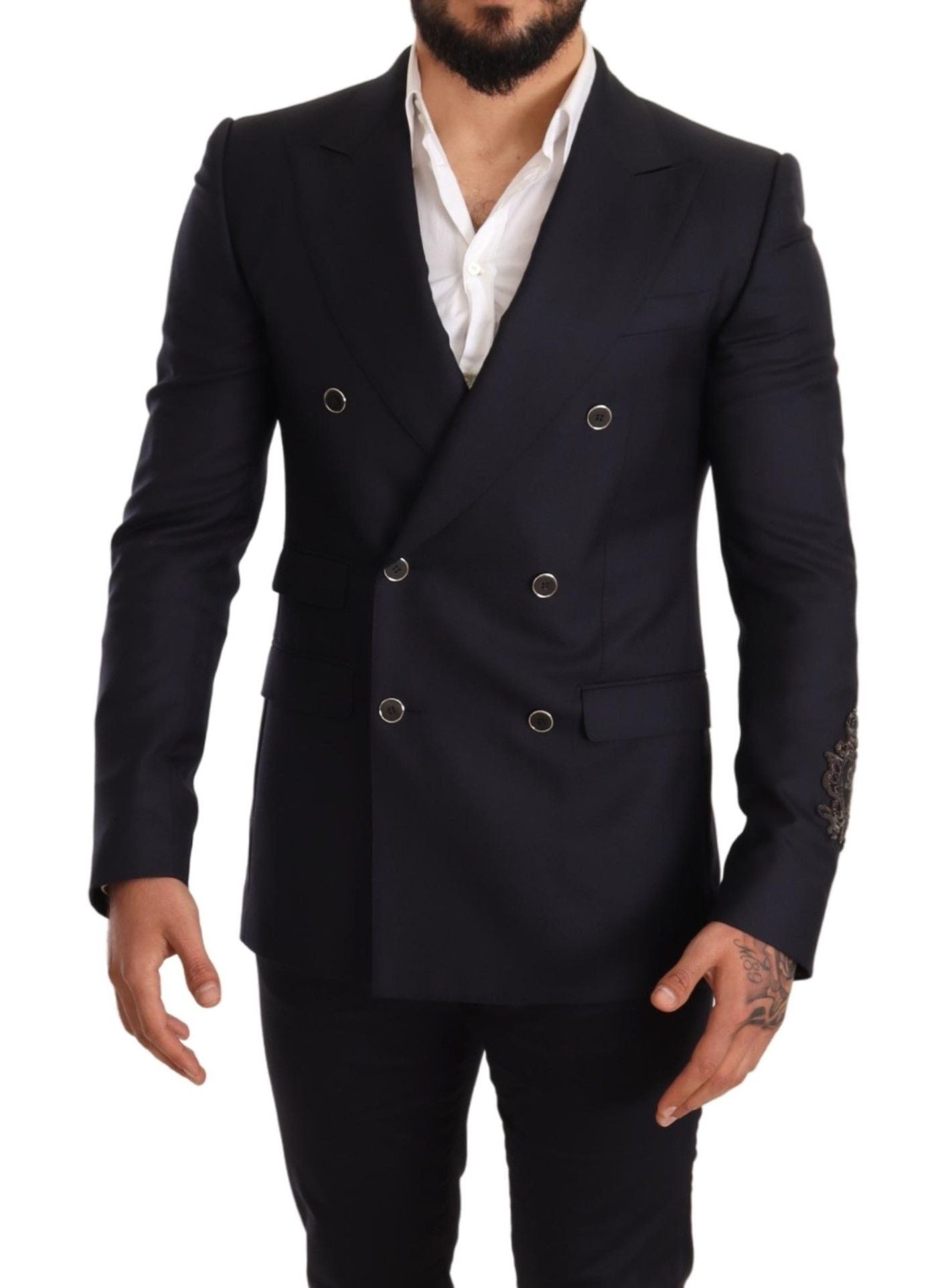 Elegante marineblauwe kasjmierzijdemix blazer