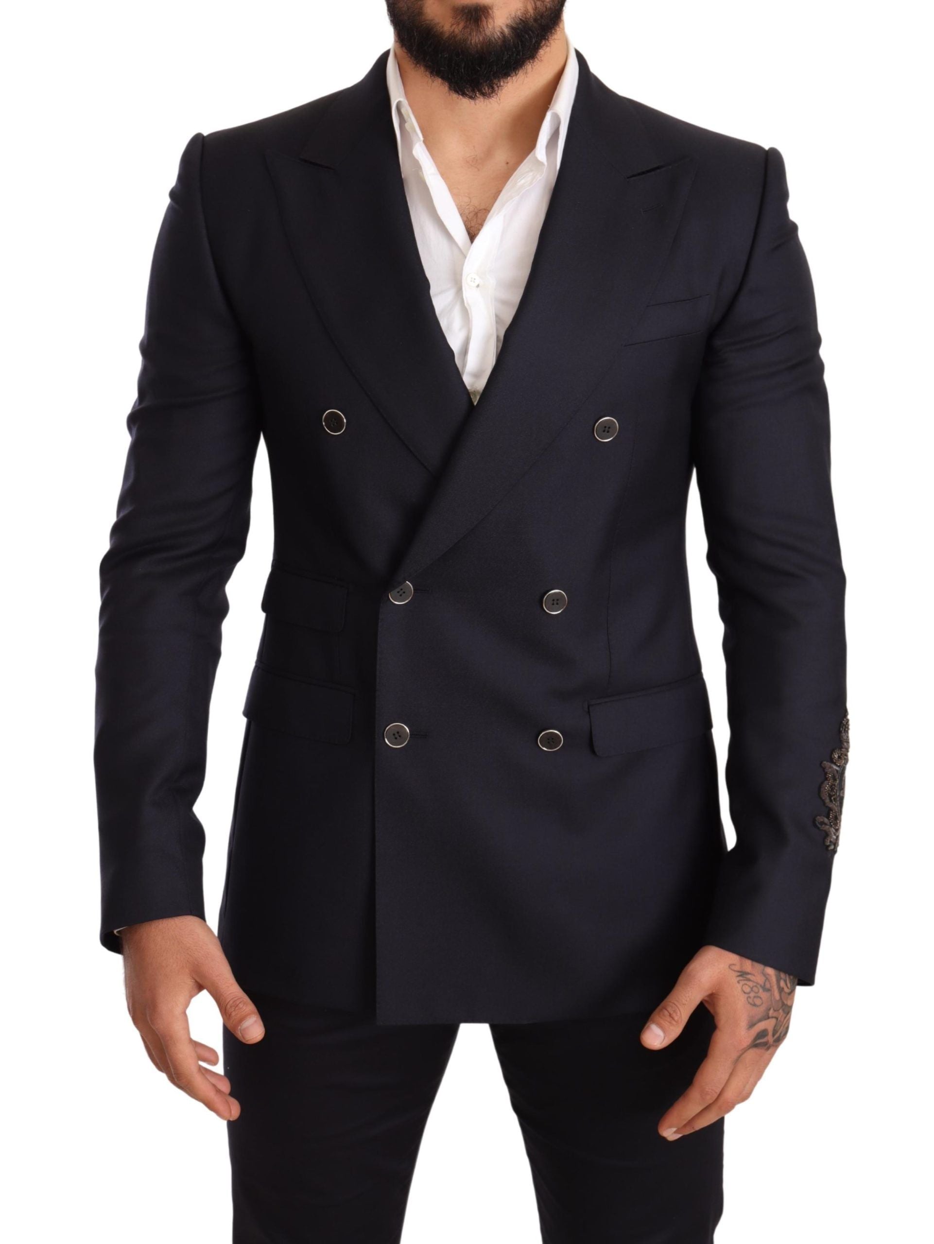 Elegante marineblauwe kasjmierzijdemix blazer