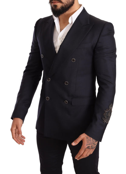 Elegante marineblauwe kasjmierzijdemix blazer