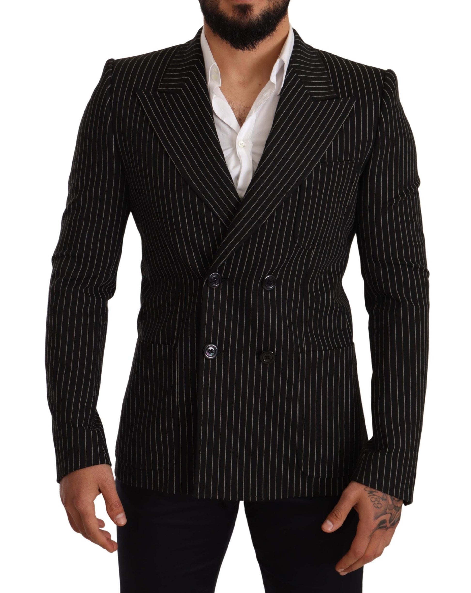 Elegante gestreepte wollen blazer met zijden voering