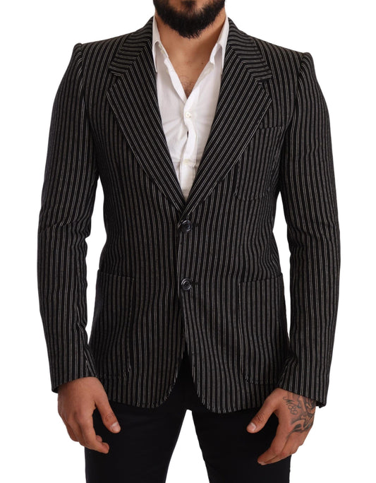 Elegante zwart gestreepte blazer van scheerwol