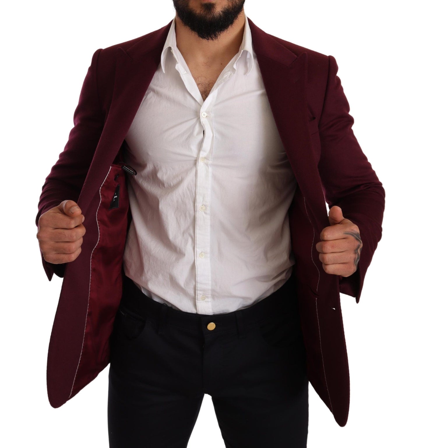 Elegante kastanjebruine bordeaux kasjmier blazer