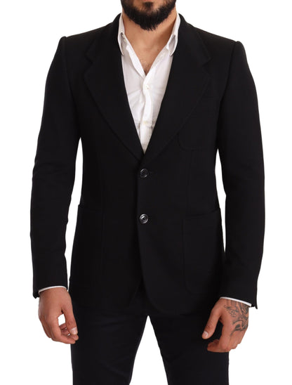 Elegante blazer de algodón negro de corte slim