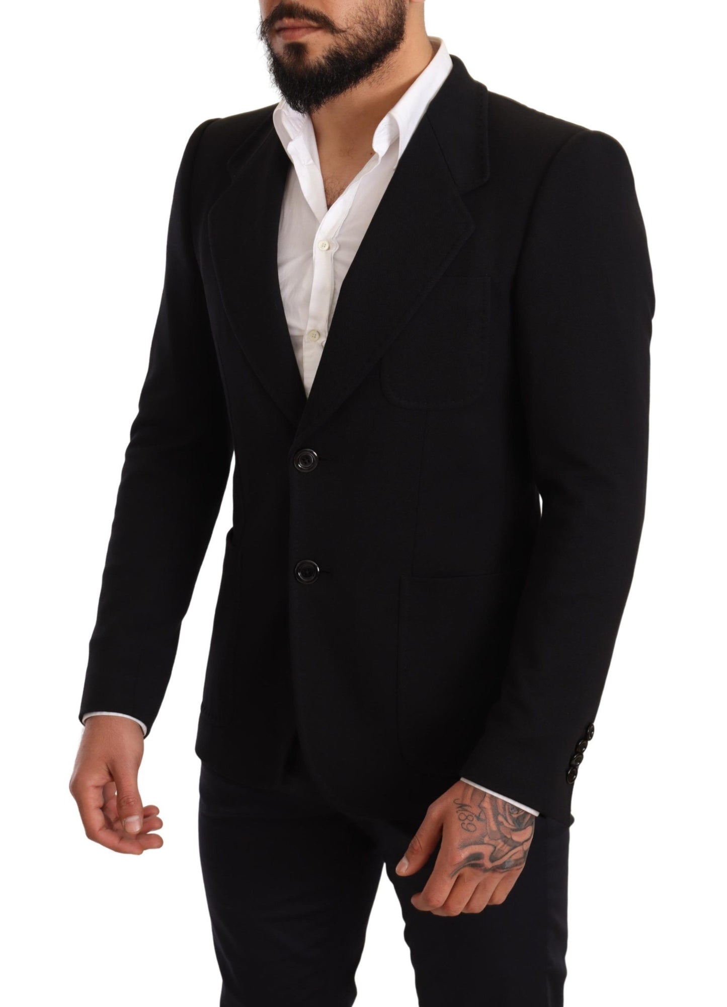 Elegante blazer de algodón negro de corte slim