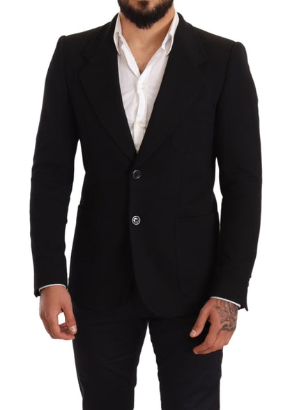 Elegante blazer de algodón negro de corte slim