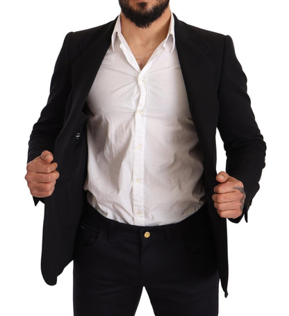 Elegante blazer de algodón negro de corte slim