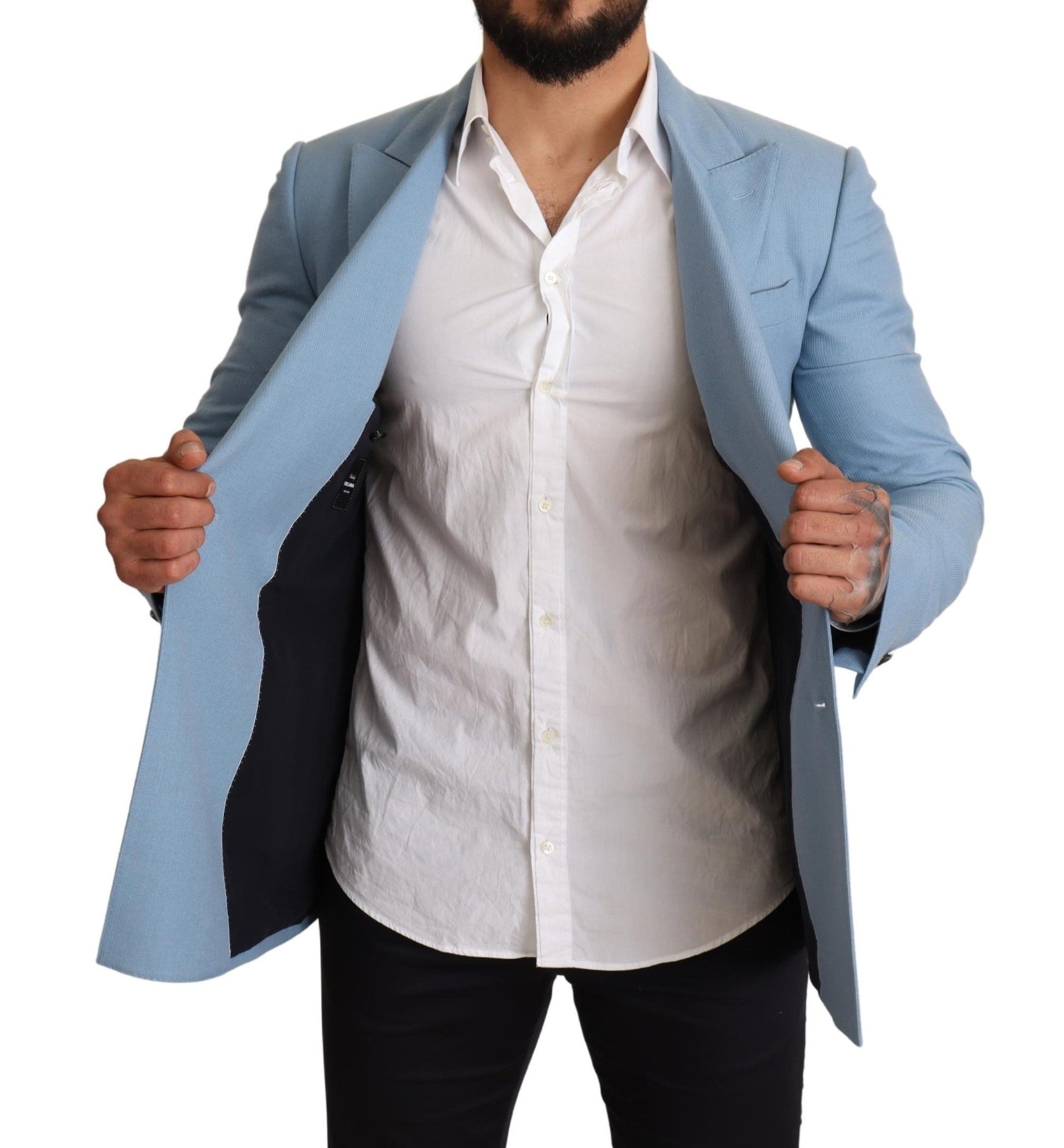 Blazer de hombre elegante de cachemira y seda azul