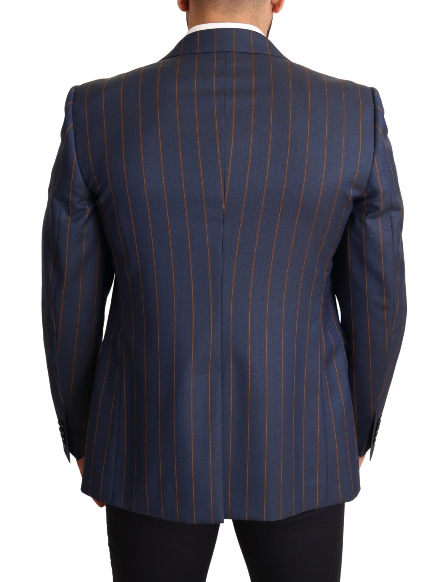 Elegante blazer de lana a rayas azules de corte slim