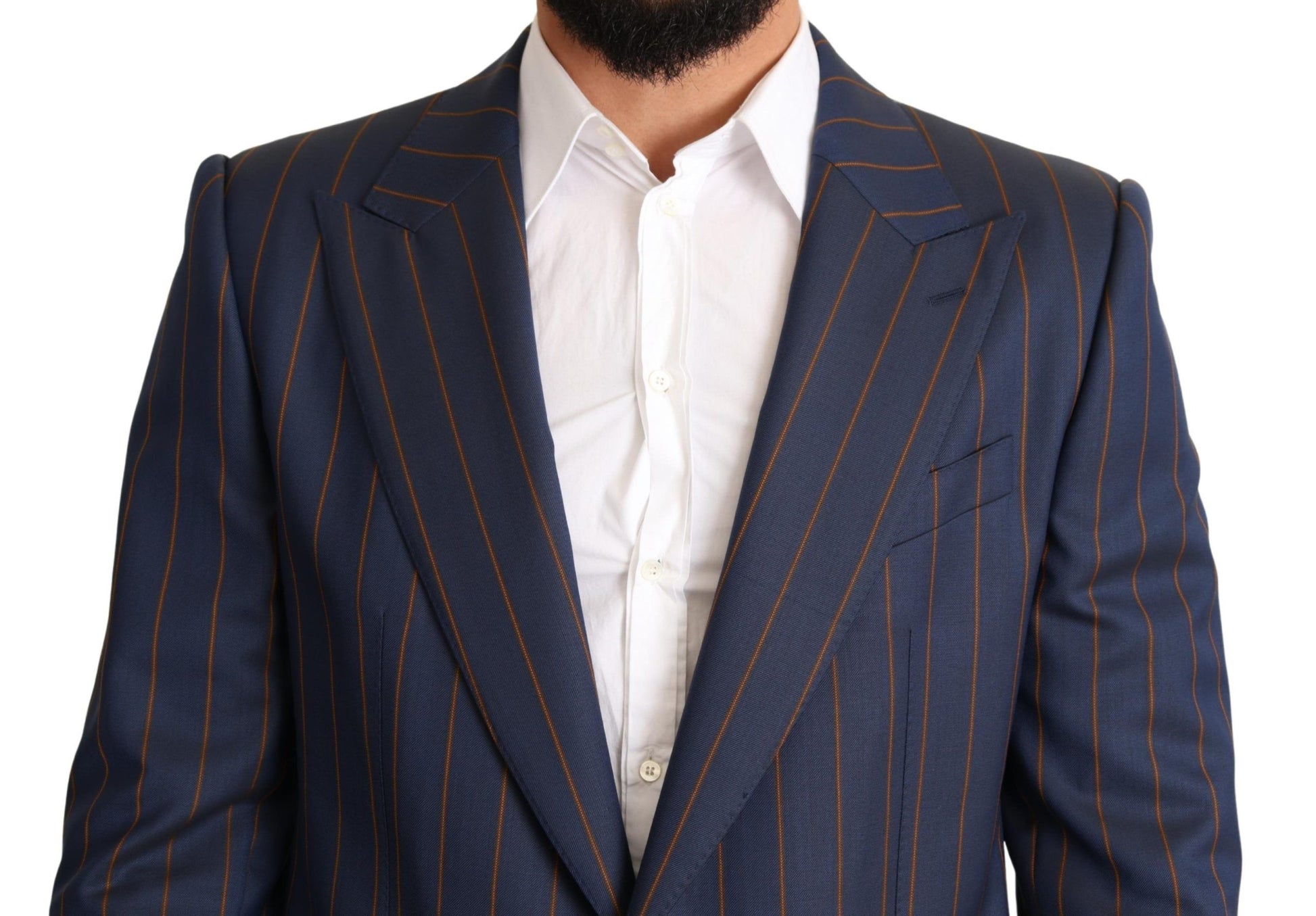 Elegante slim-fit blauw gestreepte wollen blazer