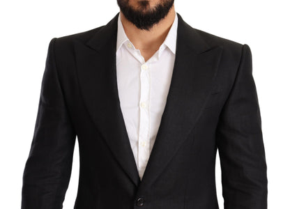 Elegant Slim Fit Black Linen Blazer