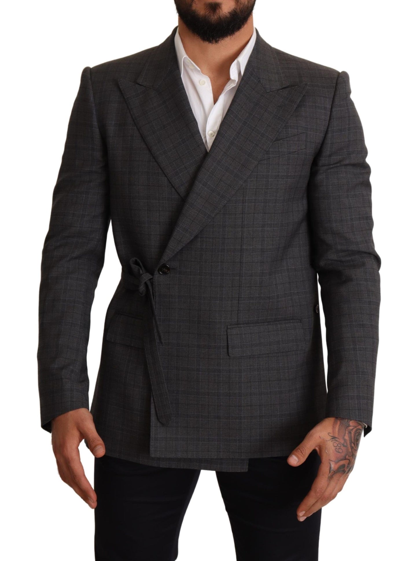 Chique grijze geruite Martini slim-fit blazer met dubbele rij knopen