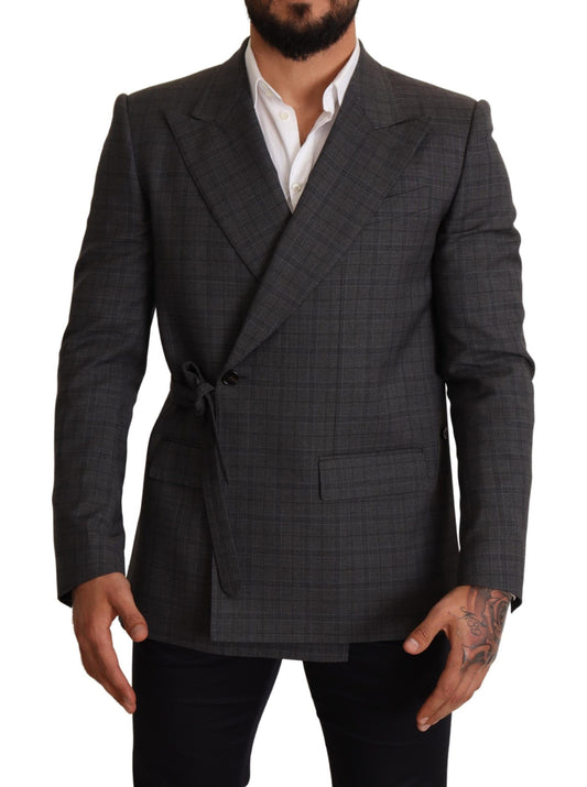 Elegante blazer cruzado de corte slim Martini a cuadros gris