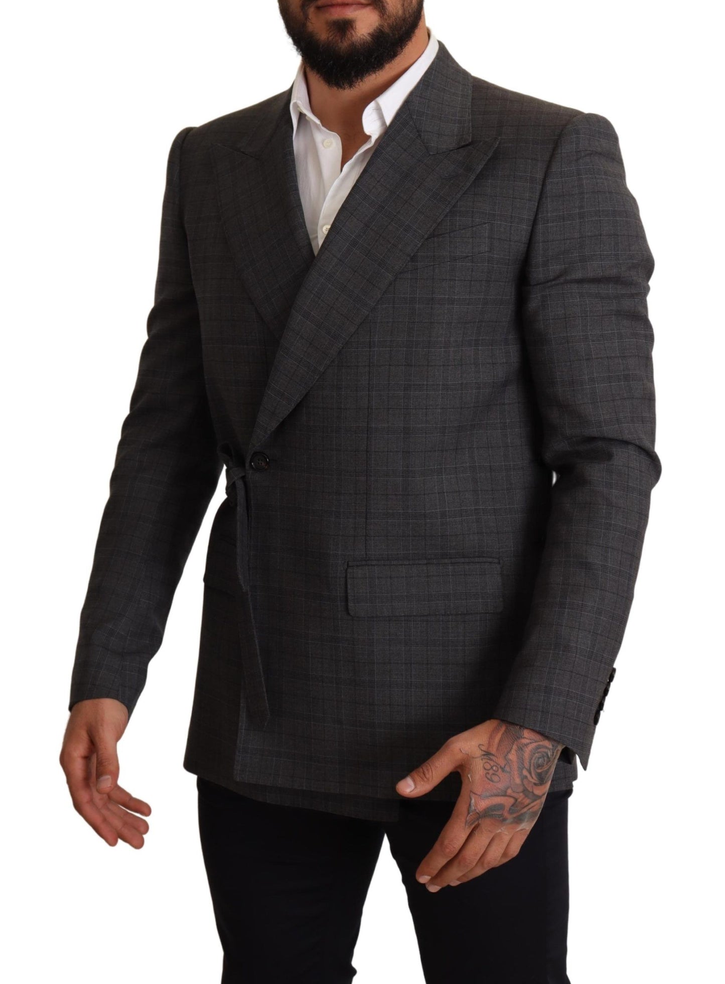 Elegante blazer cruzado de corte slim Martini a cuadros gris