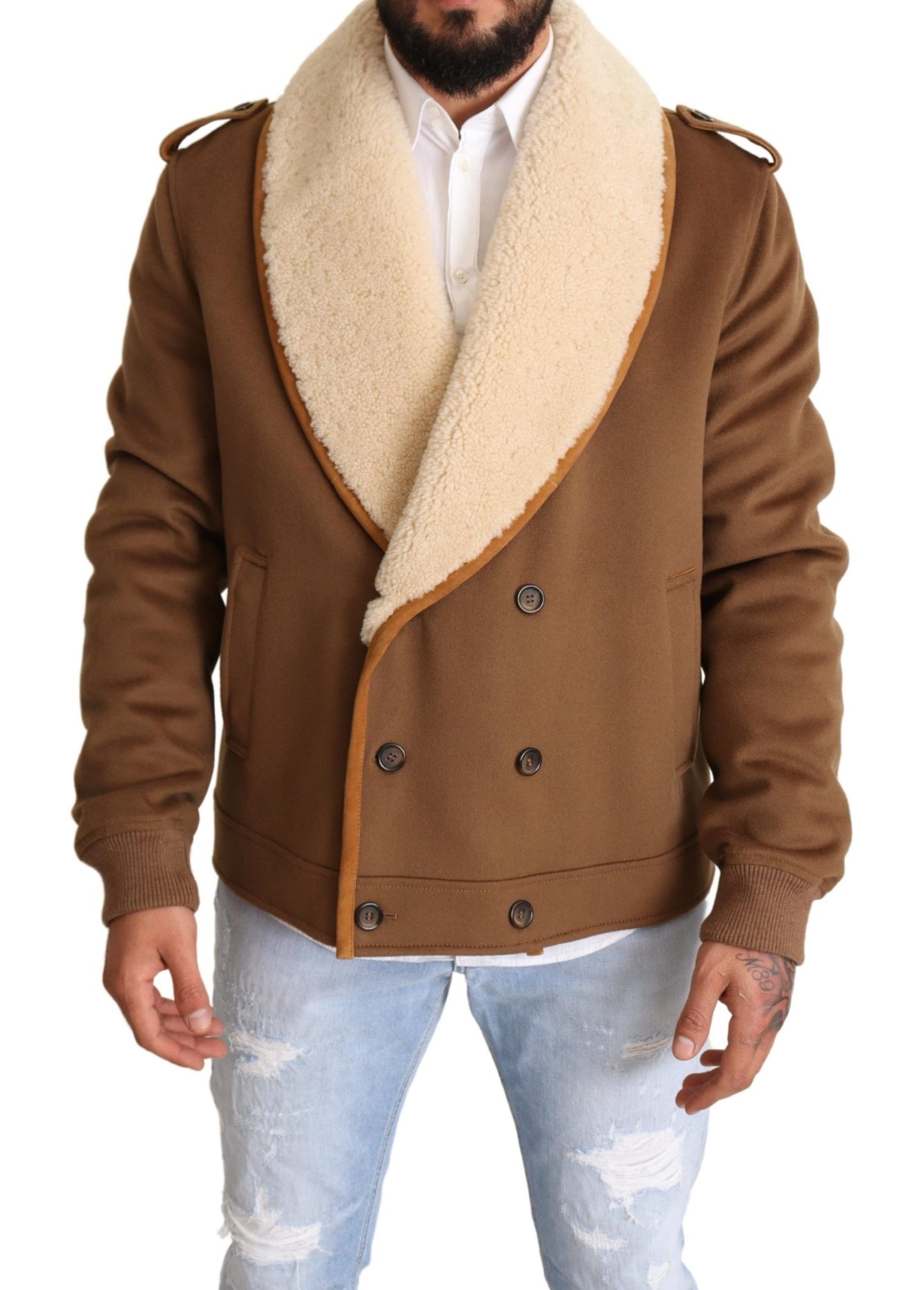 Elegant shearling jasje met dubbele rij knopen