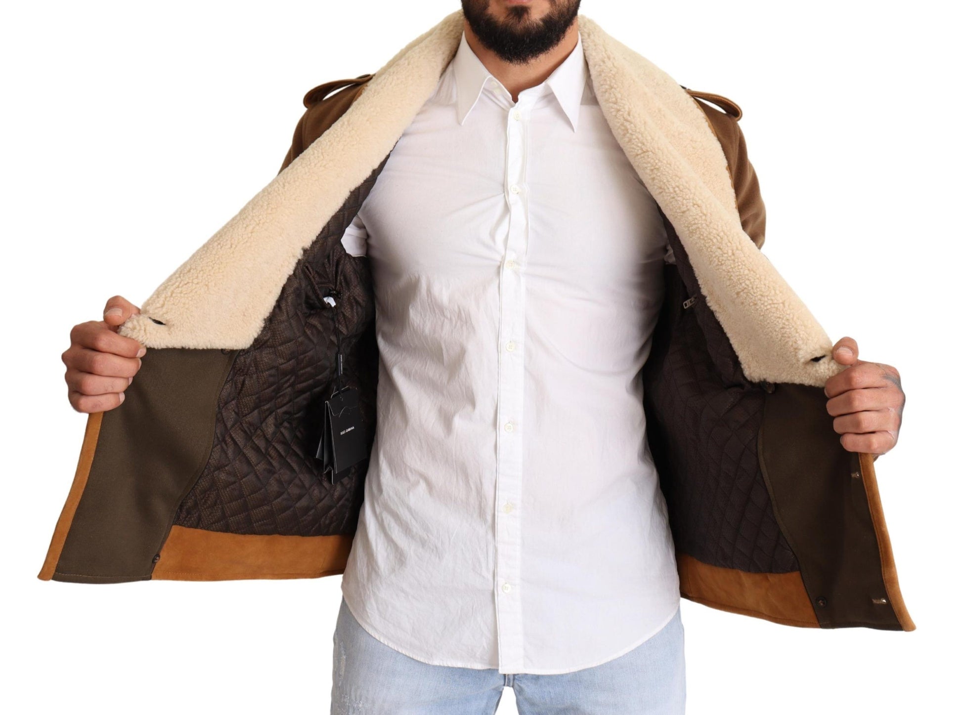 Elegante chaqueta de piel de oveja con doble botonadura