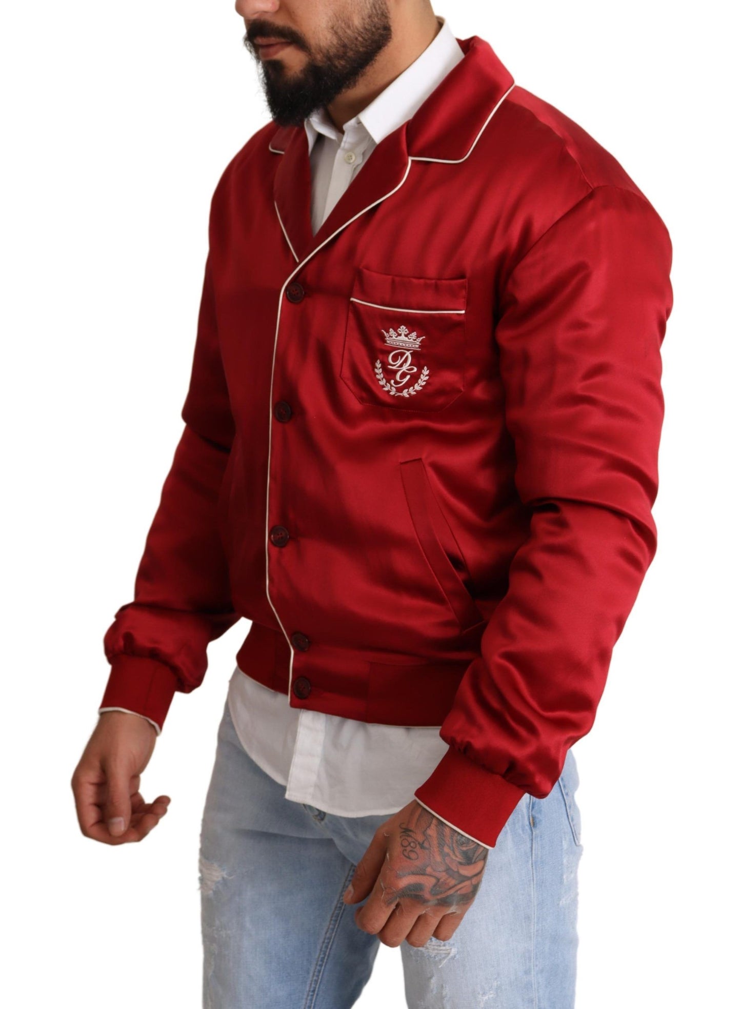 Suntuosa chaqueta bomber roja de seda