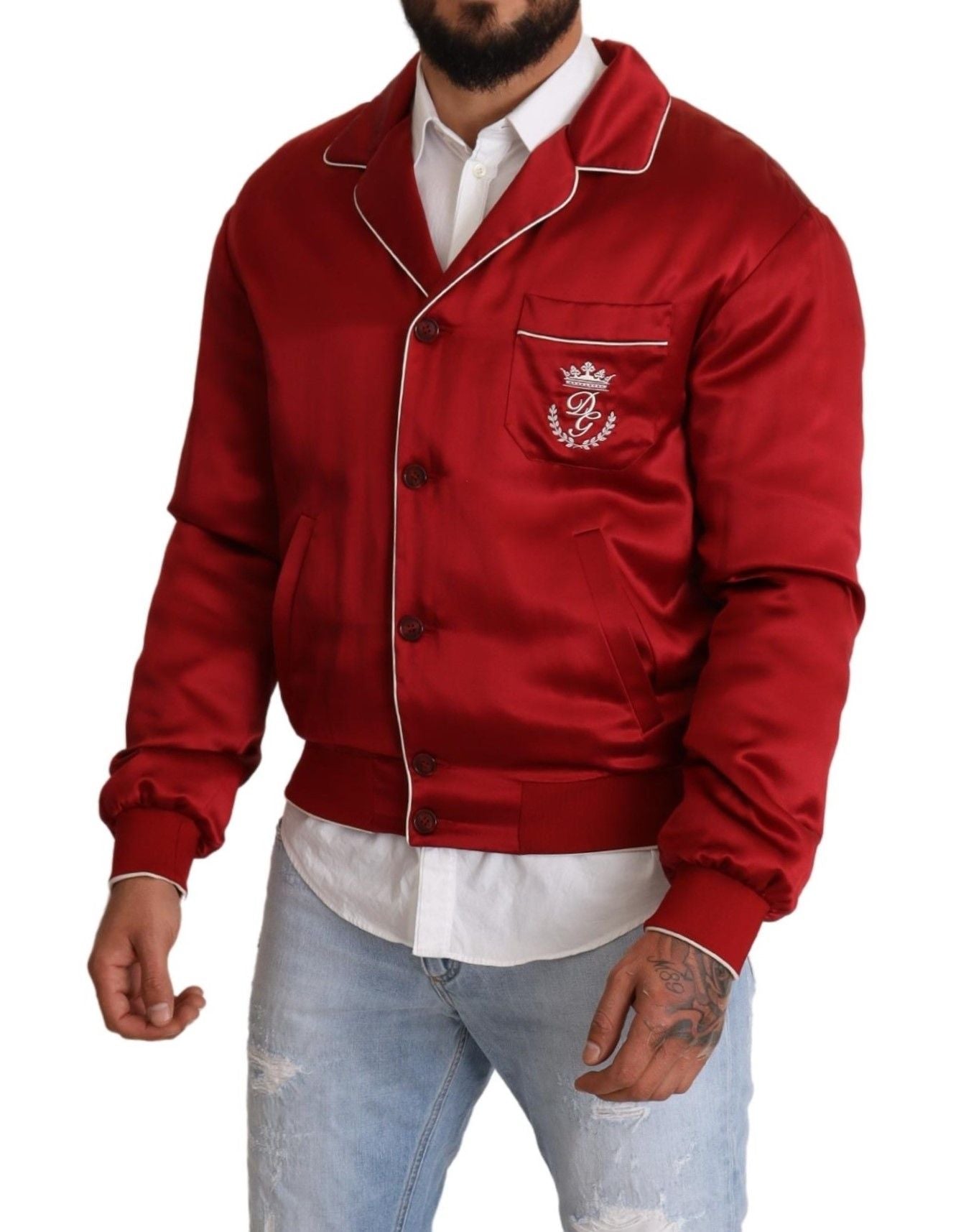 Suntuosa chaqueta bomber roja de seda