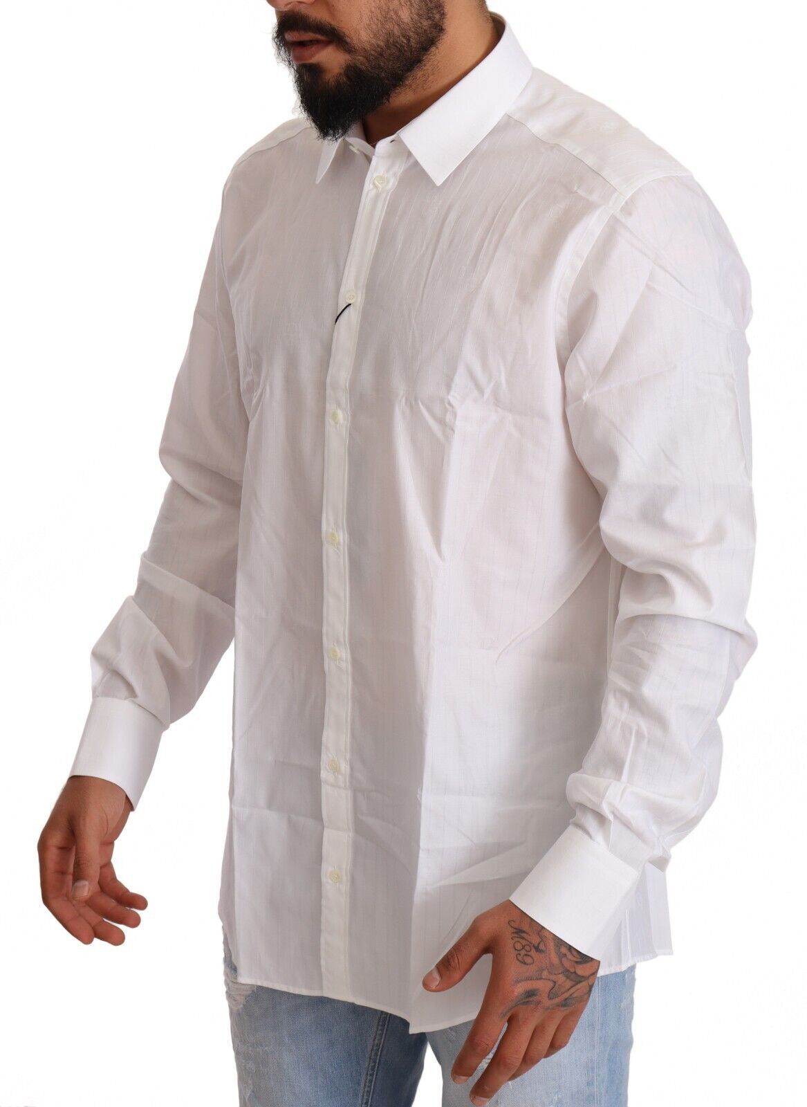 Camisa blanca de corte Martini de algodón