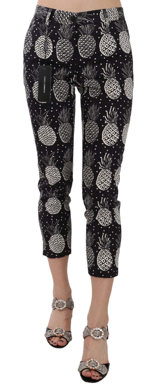 Zwarte skinny capribroek met ananasprint