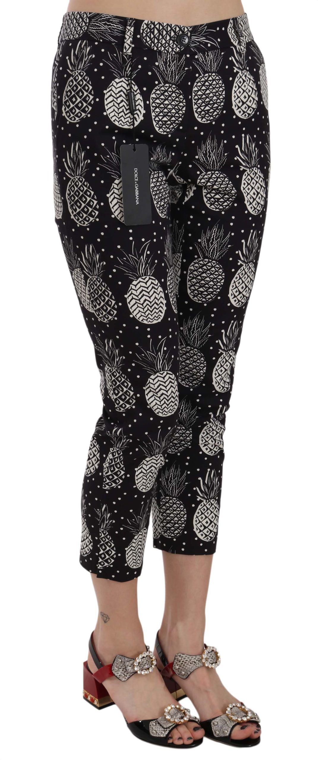 Zwarte skinny capribroek met ananasprint