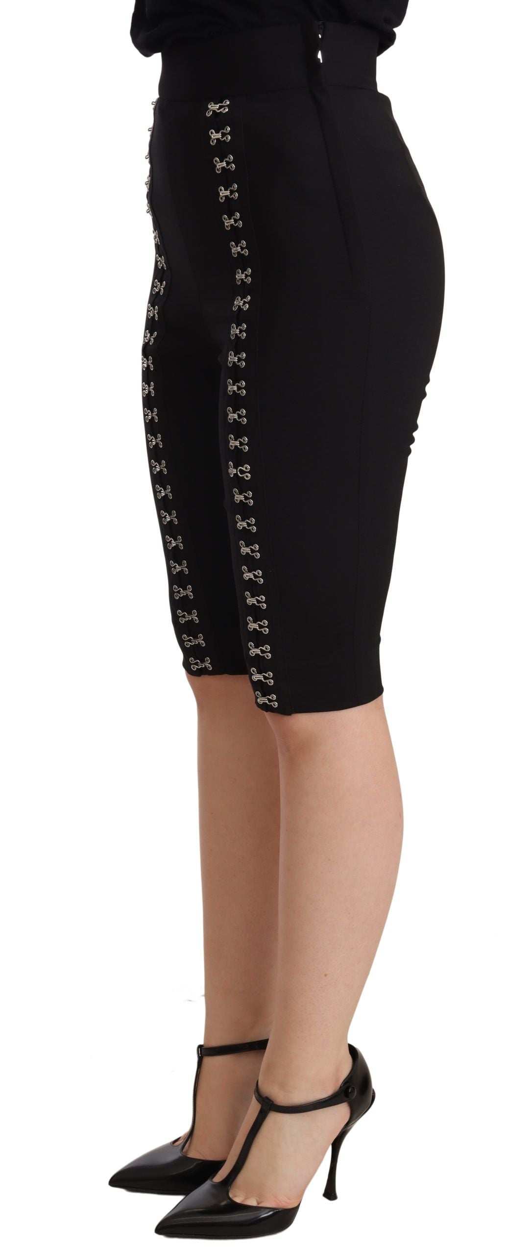 Zwarte wollen stretch slim-fit short met hoge taille