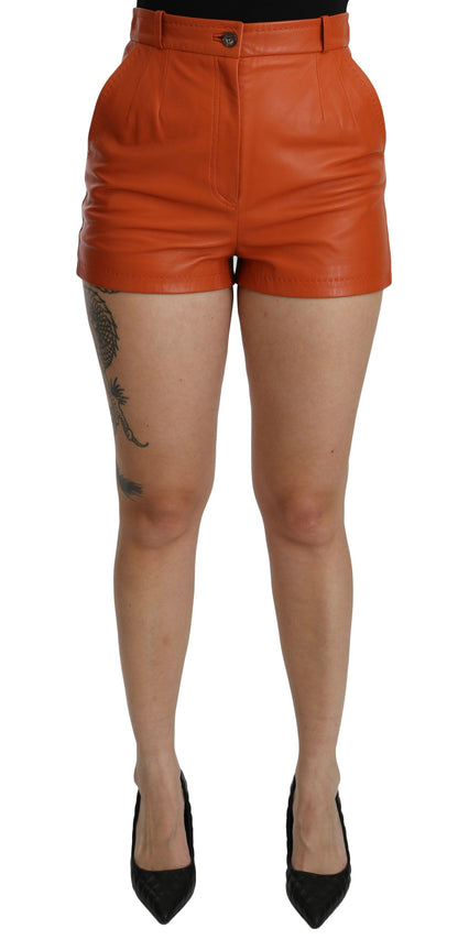 Oranje lederen hotpants met hoge taille