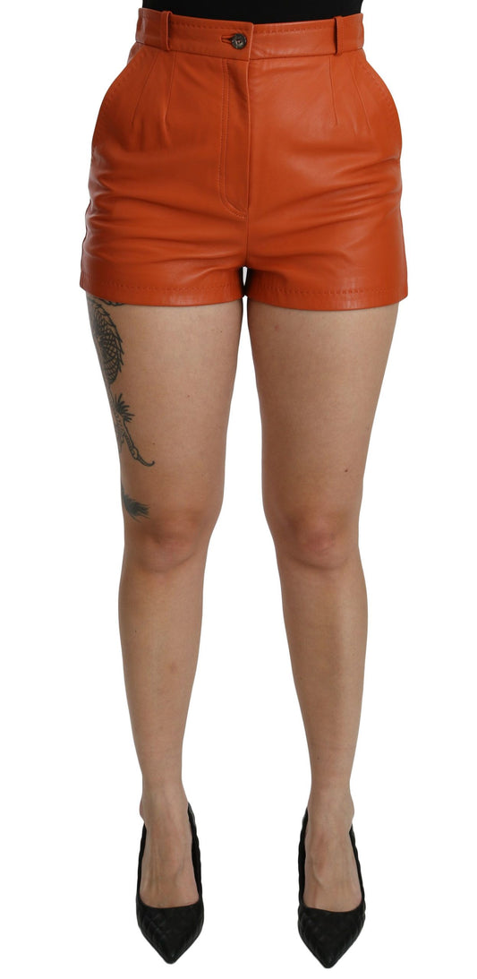 Oranje lederen hotpants met hoge taille