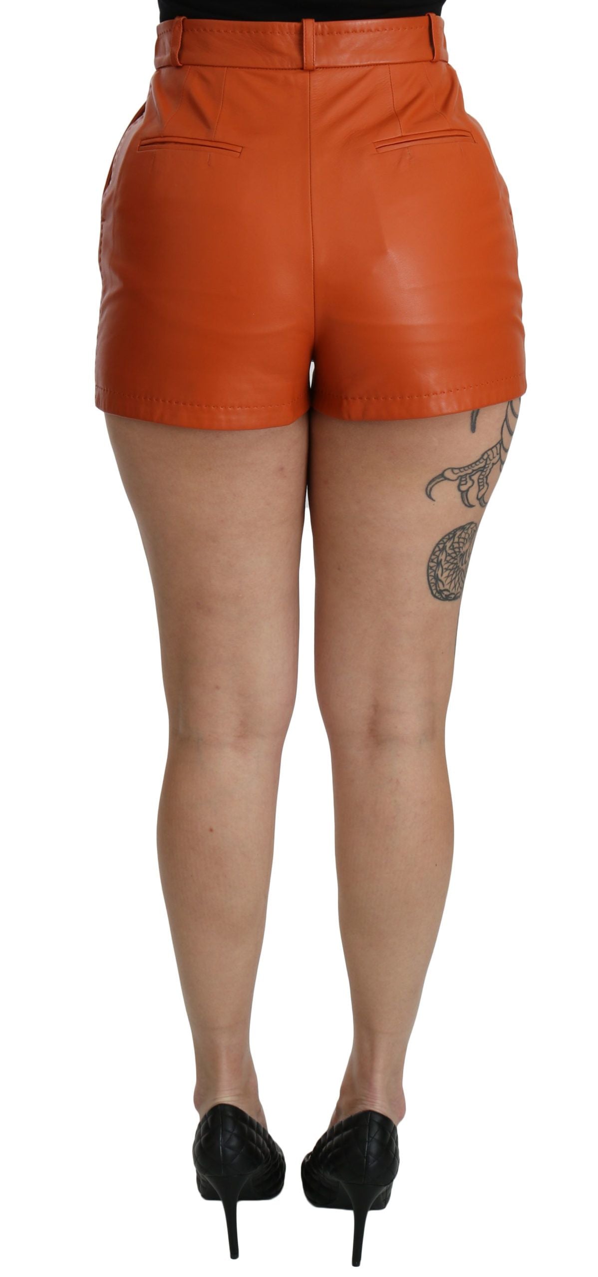 Oranje lederen hotpants met hoge taille