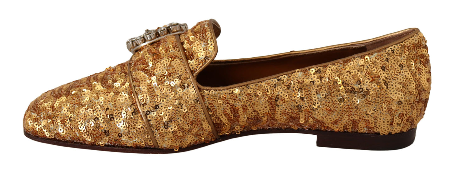 Gouden pailletten kristal platte dames loafers schoenen