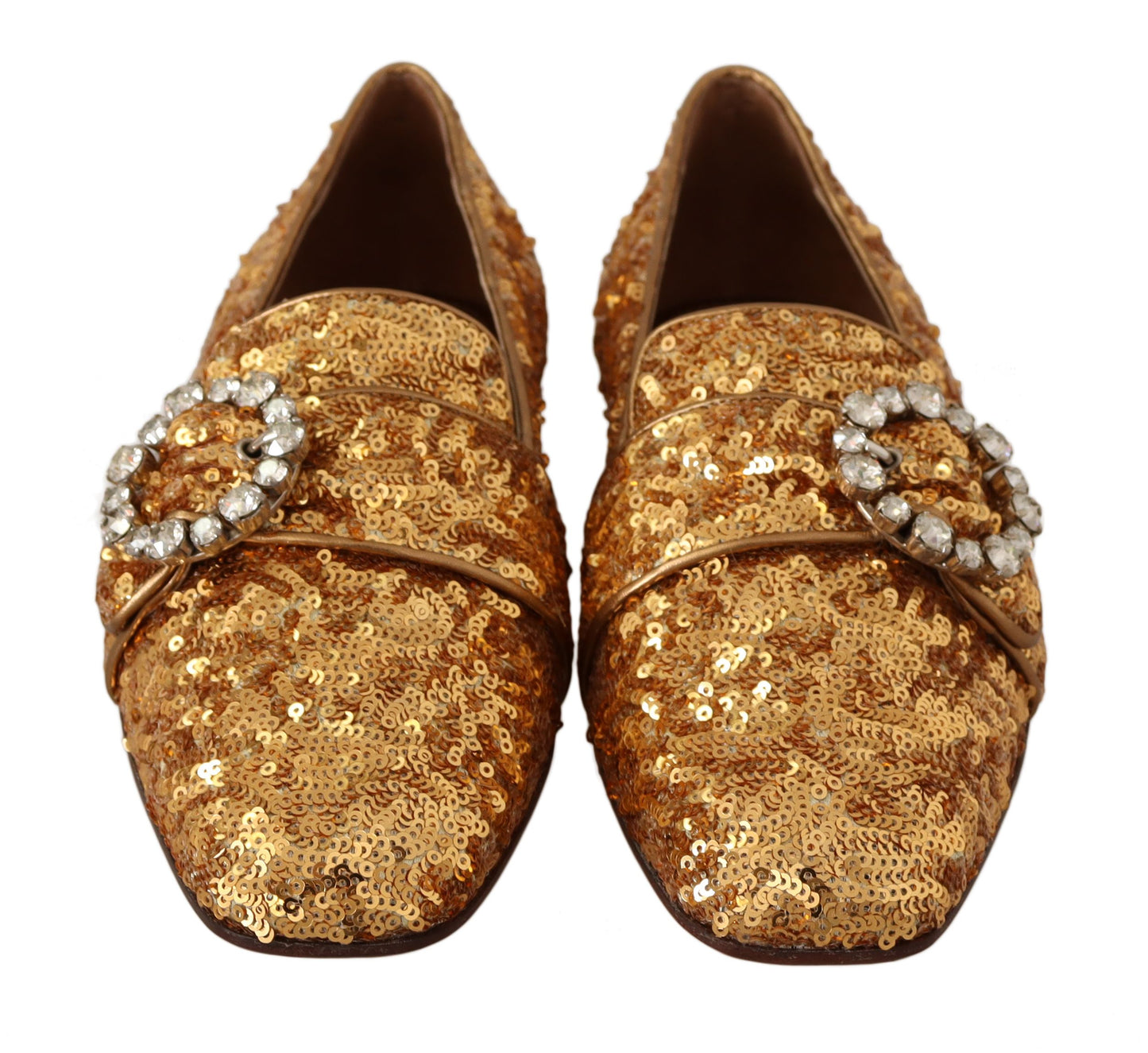 Gouden pailletten kristal platte dames loafers schoenen