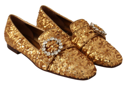 Gouden pailletten kristal platte dames loafers schoenen