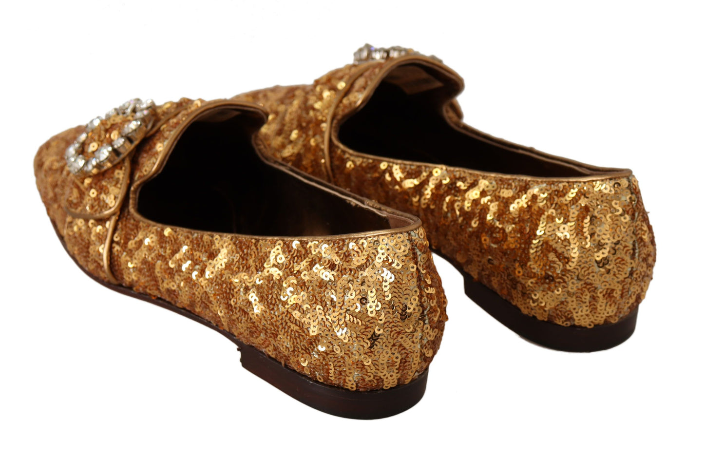 Gouden pailletten kristal platte dames loafers schoenen