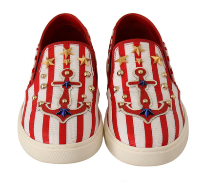 Rood witte anker bezaaid loafers schoenen