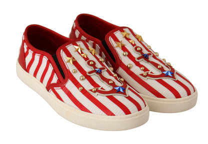 Stripe Print Studded Loafers