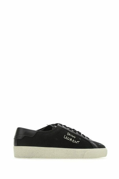 Sleek Black Canvas & Leather Low-Top Sneakers