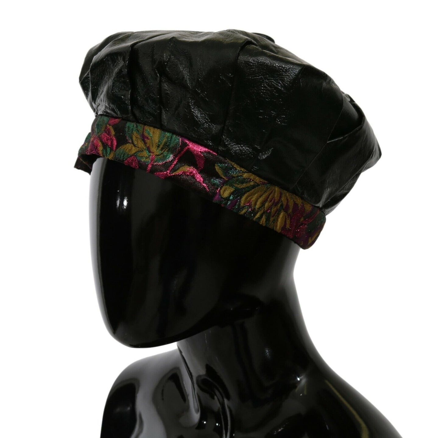 Elegant Black Beret Cap with Floral Lining